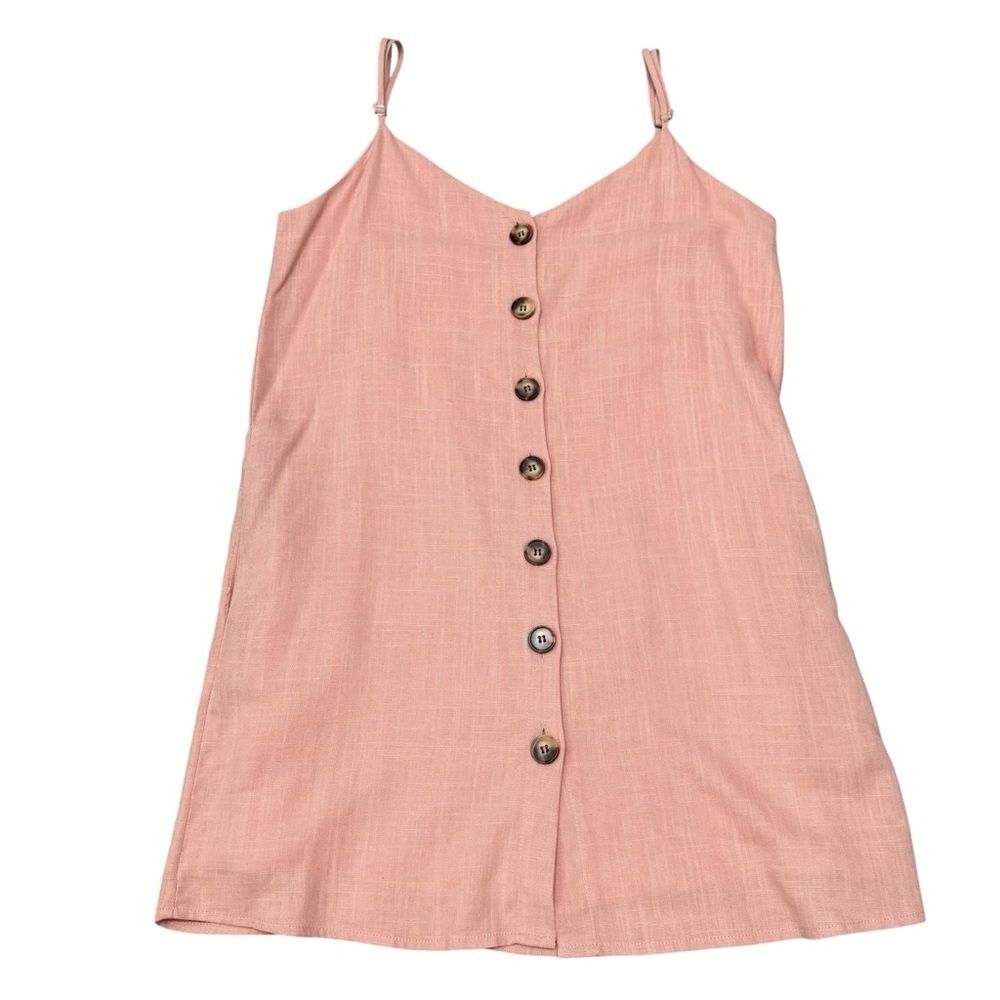 NWT Urban Daizy Pink Linen Blend Button Front Mini Dress Size S